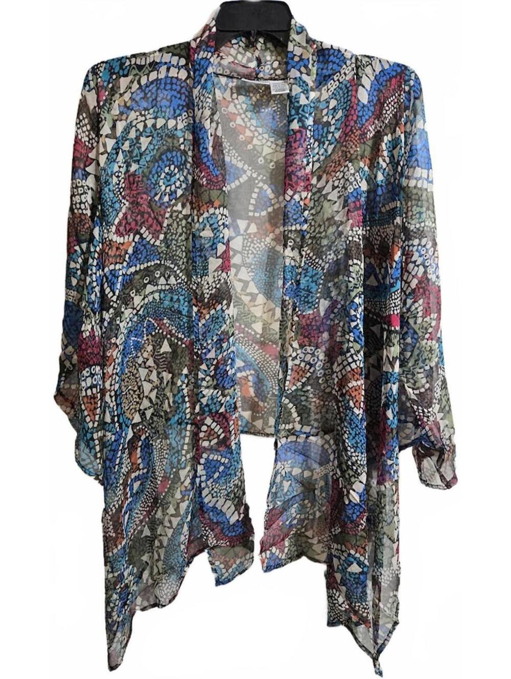 Units Sheer Multicolor Abstract Pattern Open Front Cardigan Size XL